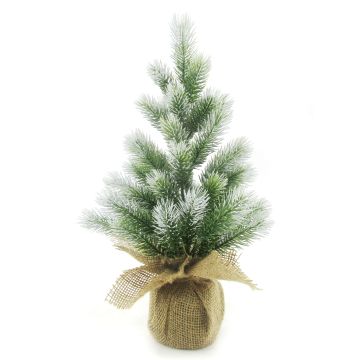Albero di Natale artificiale PORI, effetto ghiacciato, sacco di iuta naturale, 30 cm, Ø 15 cm