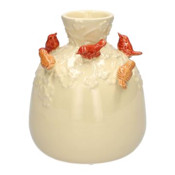 Bottiglia a forma di palloncino BIRDIE in ceramica, con uccelli 3D, beige-rosso-arancione, 16 cm, Ø14 cm