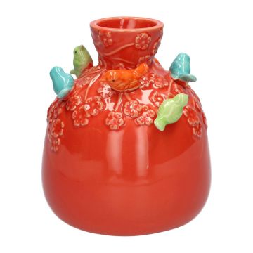 Bottiglia a forma di palloncino BIRDIE in ceramica, con uccelli 3D, rosso-blu-verde-arancione, 16 cm, Ø 14 cm