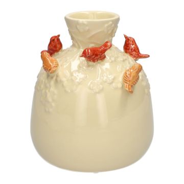 Bottiglia a forma di palloncino BIRDIE in ceramica, con uccelli 3D, beige-rosso-arancione, 19 cm, Ø 16,5 cm