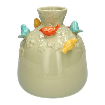Bottiglia a forma di palloncino BIRDIE in ceramica, con uccelli 3D, verde-arancione-giallo-blu, 19 cm, Ø 16,5 cm