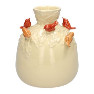 Bottiglia a forma di palloncino BIRDIE in ceramica, con uccelli 3D, beige-rosso-arancione, 22,5 cm, Ø 19 cm