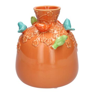 Bottiglia a palloncino BIRDIE in ceramica, con uccelli 3D, arancione-blu-verde, 22,5 cm, Ø 19 cm
