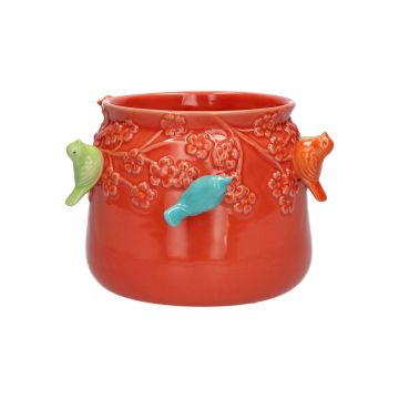 Coprivaso BIRDIE in ceramica, con uccelli 3D, rosso-blu-verde-arancione, 11 cm, Ø 13,5 cm