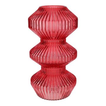 Vaso da tavolo in vetro LUCELLE con scanalature, rosso ciliegia, 30cm, Ø16cm Vaso da tavolo in vetro LUCELLE con scanalature, rosso ciliegia, 30cm, Ø16cm