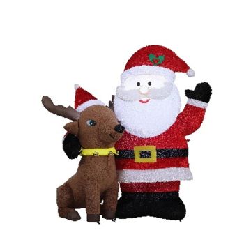 Decorazione XXL Babbo Natale e renna SISSA, gonfiabile, peluche, LED, rosso-bianco-marrone, 155x70x183cm Decorazione XXL Babbo Natale e renna SISSA, gonfiabile, peluche, LED, rosso-bianco-marrone, 155x70x183cm
