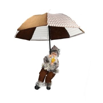 Babbo Natale SISSON da appendere con ombrello, LED, marrone-bianco, 77 cm, Ø 70 cm Babbo Natale SISSON da appendere con ombrello, LED, marrone-bianco, 77 cm, Ø 70 cm