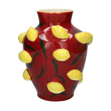 Vaso decorativo JULLA in dolomite, limoni 3D, rosso-giallo, 25,7 cm, Ø 22,5 cm