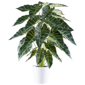 Alocasia Sanderiana artificiale PIVLA, vaso in melamina, verde, 70cm