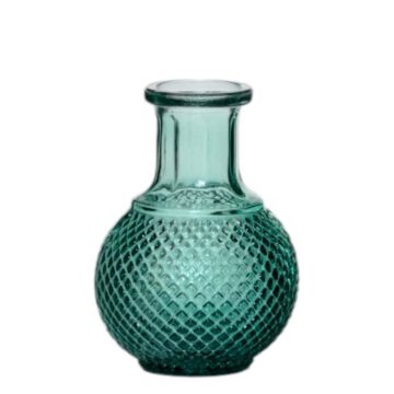Vaso a bottiglia in vetro DONKA con motivo a rombi, turchese-trasparente, 11,5cm, Ø8,5cm Vaso a bottiglia in vetro DONKA con motivo a rombi, turchese-trasparente, 11,5cm, Ø8,5cm