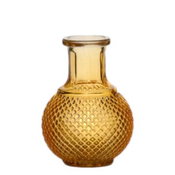 Vaso a bottiglia in vetro DONKA con motivo a rombi, giallo-trasparente, 11,5 cm, Ø 8,5 cm
