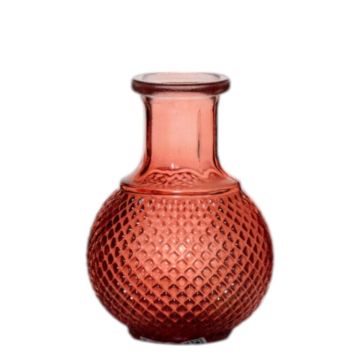 Vaso a bottiglia in vetro DONKA con motivo a rombi, rosso-trasparente, 11,5 cm, Ø 8,5 cm