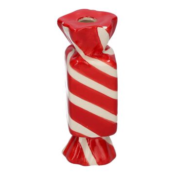 Vaso per fiori con stelo angolare Bonbon AMIEL in ceramica, con linee oblique, rosso-bianco, 4,5x4,5x11,5 cm