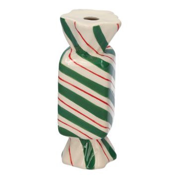 Vaso quadrato per fiori Bonbon AMIEL in ceramica, con linee oblique, verde-rosso-bianco, 4,5x4,5x11,5 cm