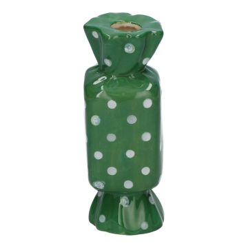 Vaso quadrato per fiori Bonbon AMIEL in ceramica, con pois, verde-bianco, 4,5x4,5x11,5cm