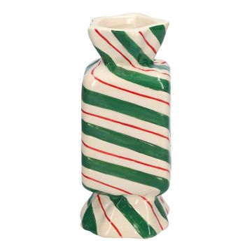 Vaso quadrato per fiori Bonbon AMIEL in ceramica, con linee oblique, verde-rosso-bianco, 6,5x6,5x15cm