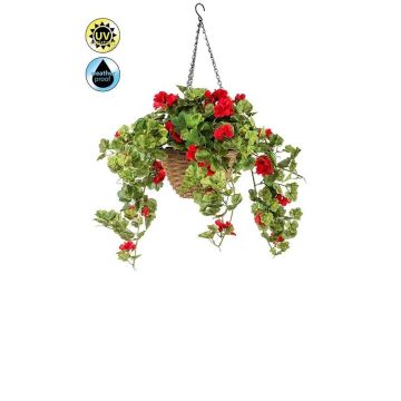 Geranio artificiale in vaso sospeso CUVAST in cesto, crossdoor, rosso, 70 cm