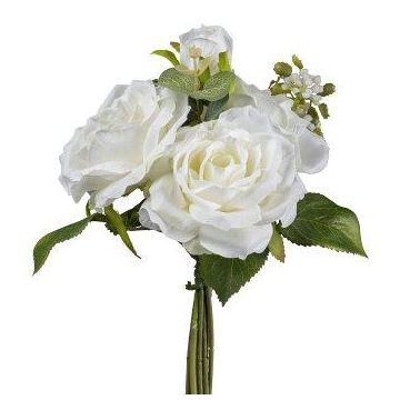 Mazzo di fiori artificiali rose NURZO con accessori, bianco, 30 cm