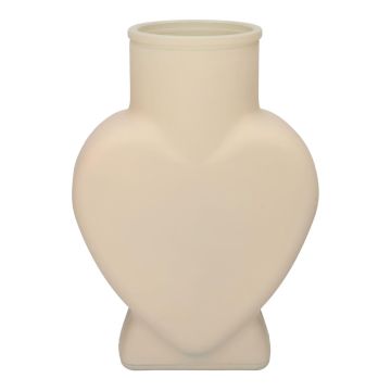 Vaso da fiori in vetro FILIPA a forma di cuore, con base, color sabbia opaco, 15,5x8x22 cm