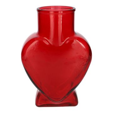Vaso da fiori in vetro FILIPA a forma di cuore, con base, rosso trasparente, 15,5x8x22 cm