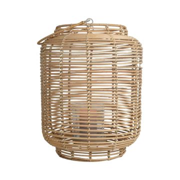 Lanterna a cesto AMBROSIA in rattan, manico, inserto in vetro, beige, 52 cm, Ø 28 cm Lanterna a cesto AMBROSIA in rattan, manico, inserto in vetro, beige, 52 cm, Ø 28 cm