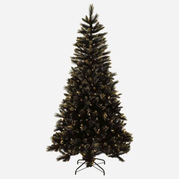 Albero di Natale artificiale ASKER SPEED con pigne, LED, luccichio dorato, nero, 210 cm, Ø 115 cm