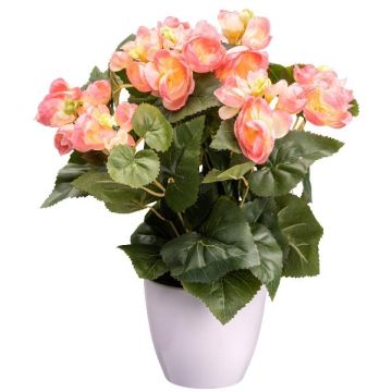 Fiore artificiale Begonia SYLINA, vaso decorativo bianco, rosa, 35 cm