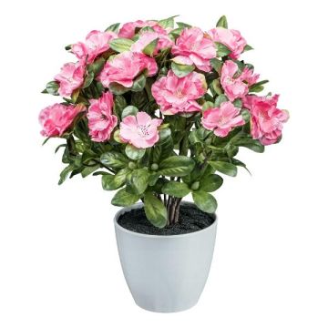 Fiore artificiale azalea WHENFA in vaso decorativo bianco, rosa scuro, 30 cm