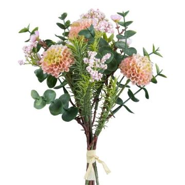 Mazzo di fiori artificiali dalia pompon eucalipto ZORCA, bacche, rosa, 30cm