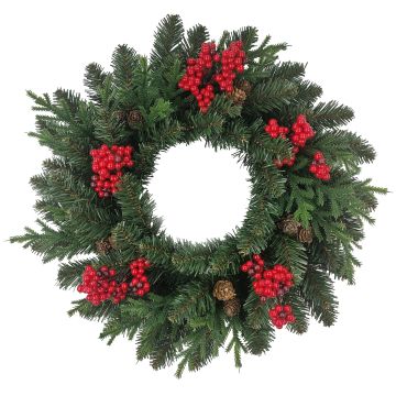 Ghirlanda di abete artificiale STAVANGER, abete rosso, bacche, pigne, verde-rosso, Ø50 cm