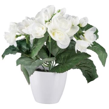 Fiore artificiale begonia TROVEN in vaso decorativo, bianco, 24 cm