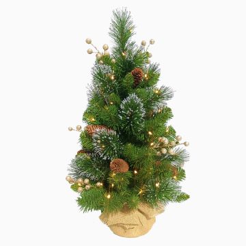 Albero di Natale artificiale WISCONSIN, sacco di iuta, decorato in oro, glitter, LED, 60cm, Ø35cm Albero di Natale artificiale WISCONSIN, sacco di iuta, decorato in oro, glitter, LED, 60cm, Ø35cm
