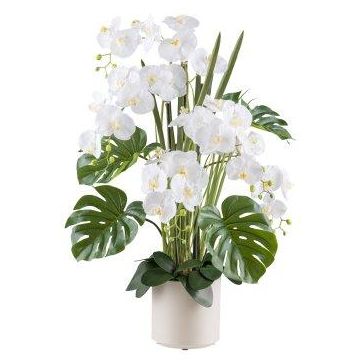 Composizione floreale artificiale orchidea filodendro CASTOL, sansevieria mikado, vaso decorativo, bianco, 110 cm Composizione floreale artificiale orchidea filodendro CASTOL, sansevieria mikado, vaso decorativo, bianco, 110 cm