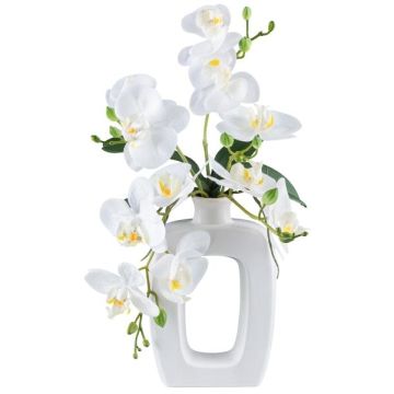 Orchidea Phalaenopsis artificiale DRUKLON, vaso in ceramica, radici, bianco, 40 cm