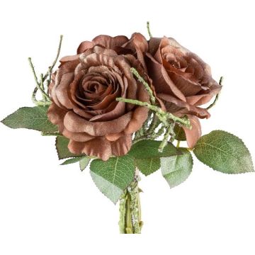 Mazzo di fiori artificiali rose JILDA con glitter, marrone scuro, 30 cm