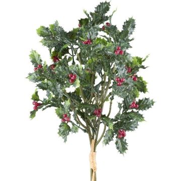 Girocchia artificiale NALFO con bacche, congelata, glitterata, verde-rossa, 35 cm