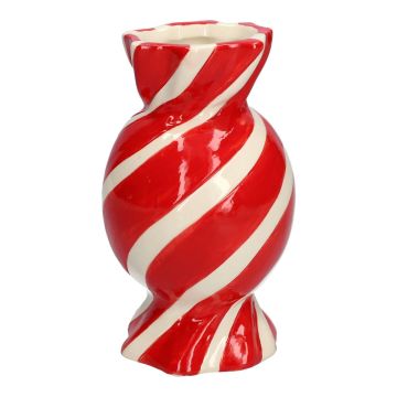 Vaso da fiori panciuto Bonbon AMIEL in ceramica, con linee oblique, rosso-bianco, 15 cm, Ø 8,5 cm