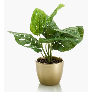 Filodendro artificiale Monstera Deliciosa PUYA, vaso in ceramica dorato, 30cm