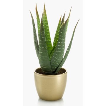 Aloe Variegata artificiale MARTINEZ, vaso in ceramica dorato, verde, 25cm, Ø17cm