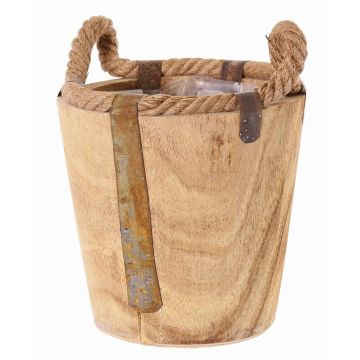 Fioriera in legno DABIH con manici in corda, marrone, 19cm, Ø20cm