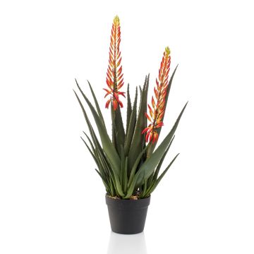 Aloe Vera artificiale SUSUMI con fiori, vaso decorativo, arancione-verde, 80cm