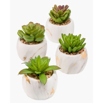 Succulente decorative LOYE in vaso di marmo, 4 pezzi, verde, 13-15cm