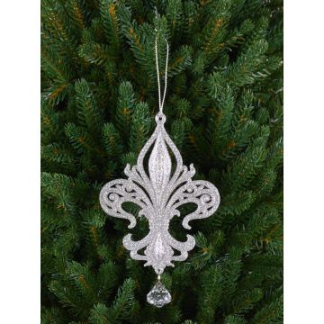 Ciondolo in acrilico giglio araldico AZARIEL, glitter, argento, 15cm Ciondolo in acrilico giglio araldico AZARIEL, glitter, argento, 15cm