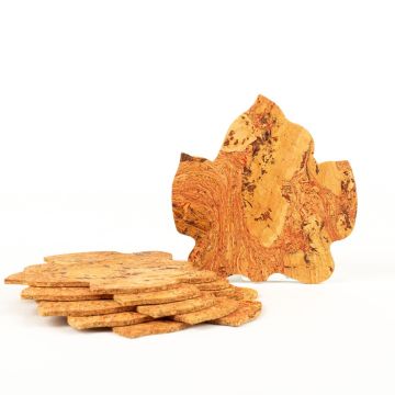 Sottobicchiere di sughero a foglie di vite FANAKA, 6 pezzi, naturale-rosso-nero, 12x12cm, spessore 0,3cm