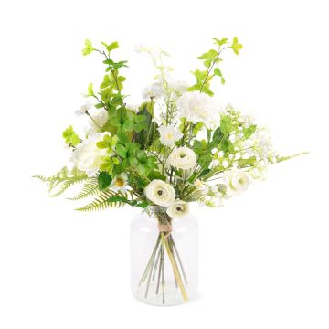 Bouquet artificiale invernale GWENDA, bianco-verde, 60 cm, Ø 45 cm