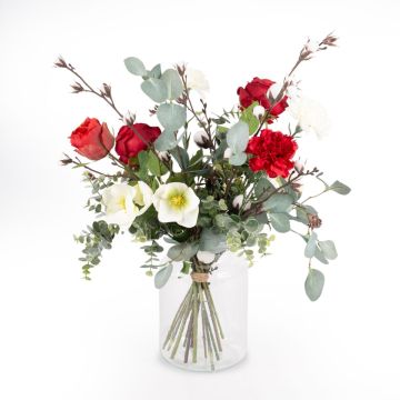 Mazzo di fiori artificiali invernali FUYUMI, rosso-bianco, 60 cm, Ø 40 cm