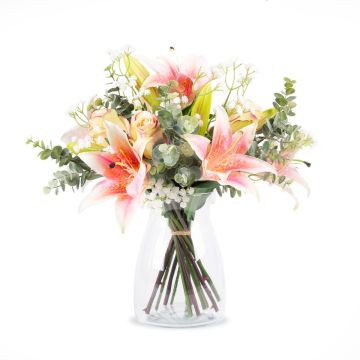 Bouquet di gigli artificiali MARIPOSA, rosa, crema-rosa, 45cm, Ø40cm