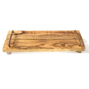 Vassoio vintage di legno FENRIK con manico, fiammato naturale, 40x14x4cm