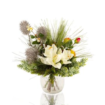 Bouquet invernale artificiale KEONA, rosa-bianco, 45cm, Ø40cm