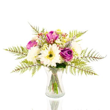 Bouquet di gerbera artificiale MALIA rosa, garofano, bianco-viola, 40cm, Ø30cm